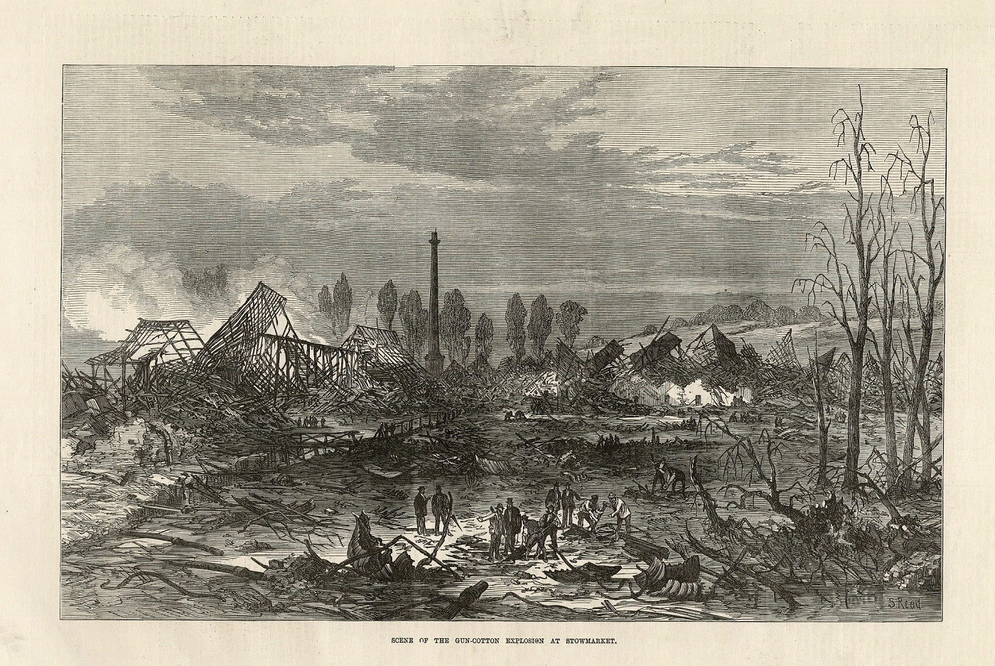 Stowmarket Suffolk guncotton explosion antique print 1871