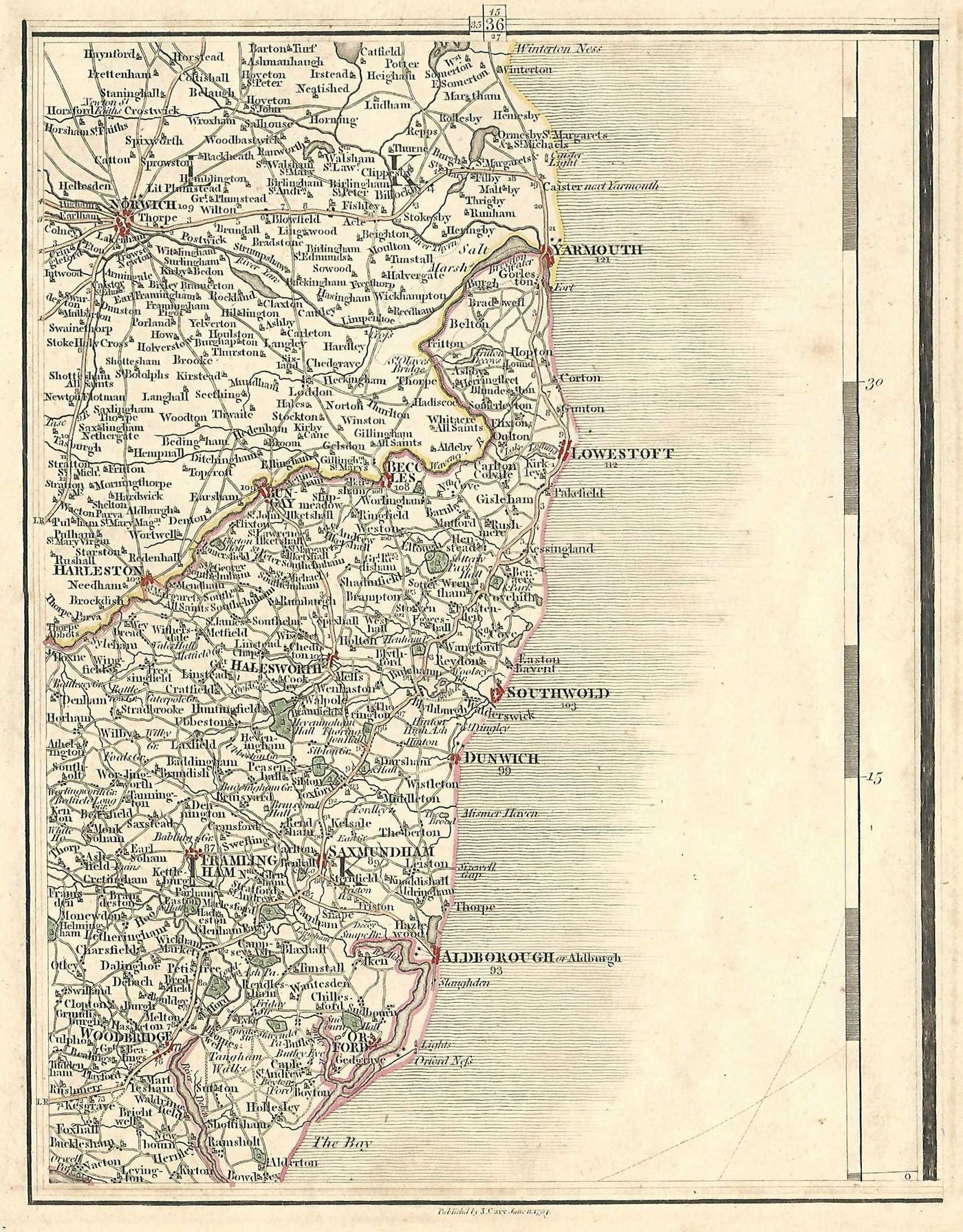 Suffolk Norfolk antique map published 1794