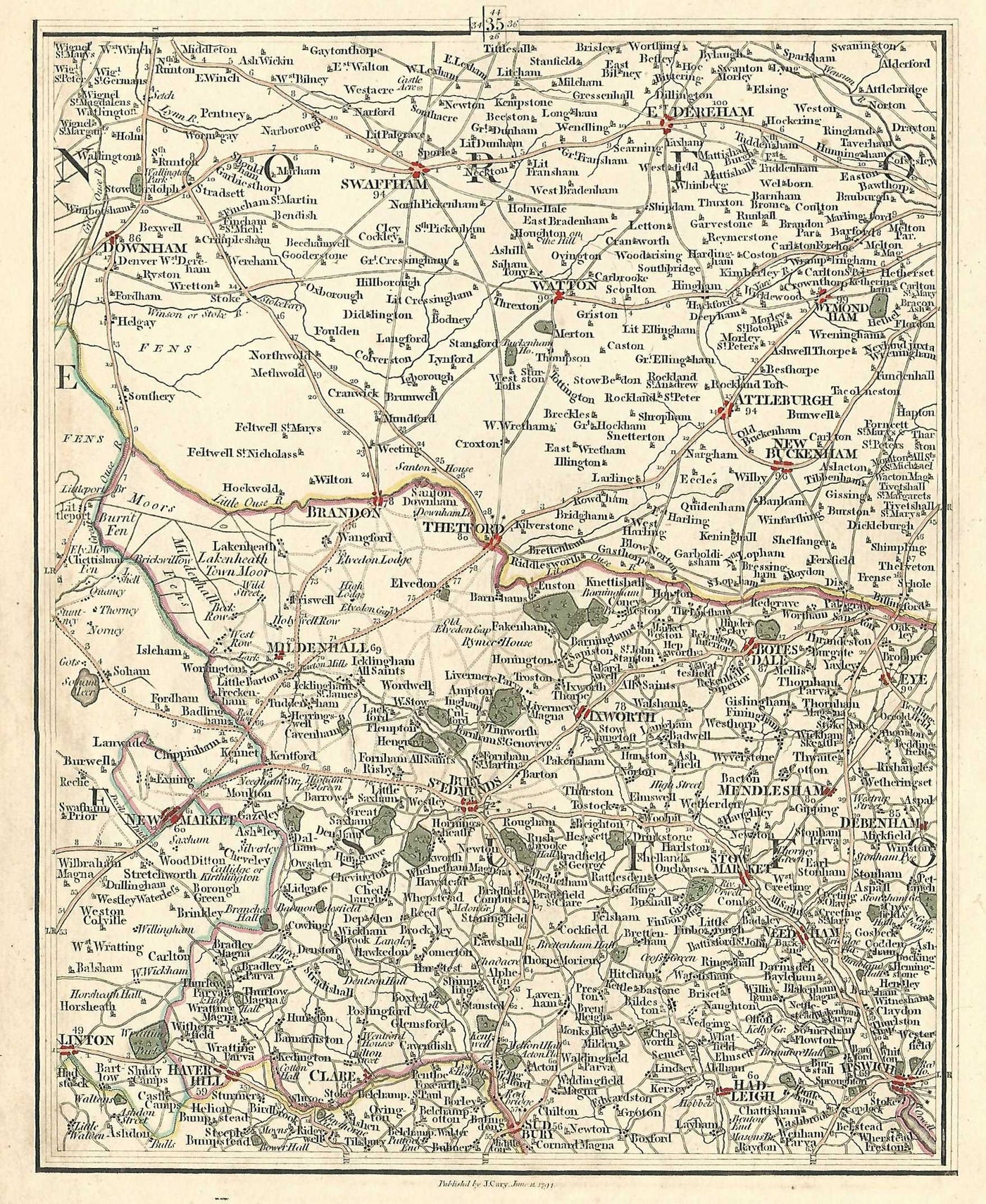 Suffolk Norfolk antique Georgian map published 1794