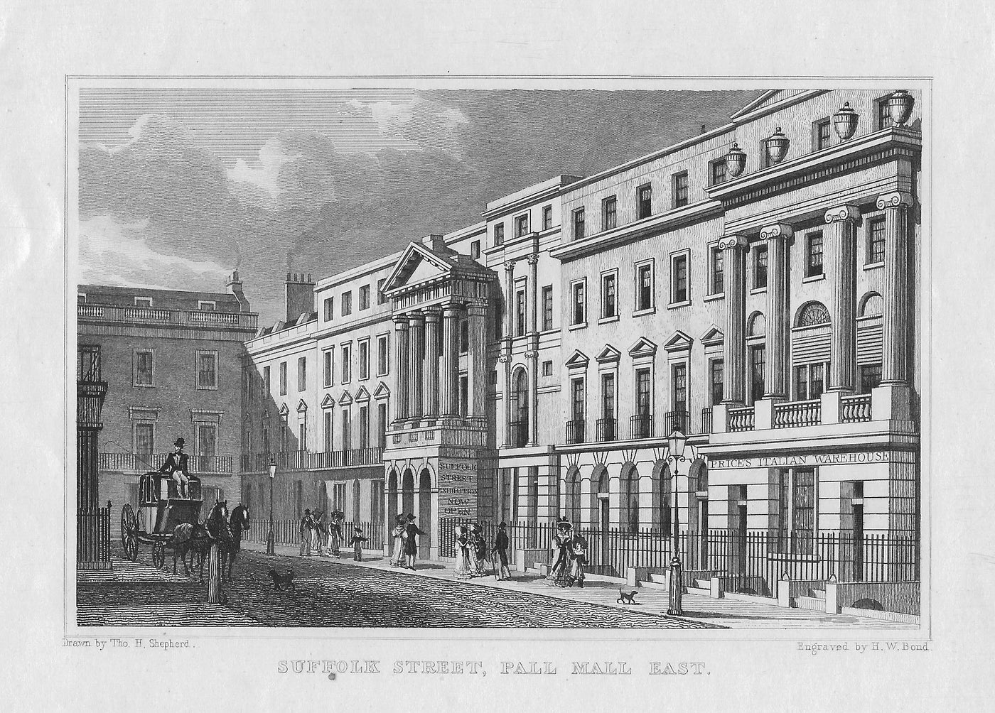 Suffolk Street Pall Mall London antique print 1830