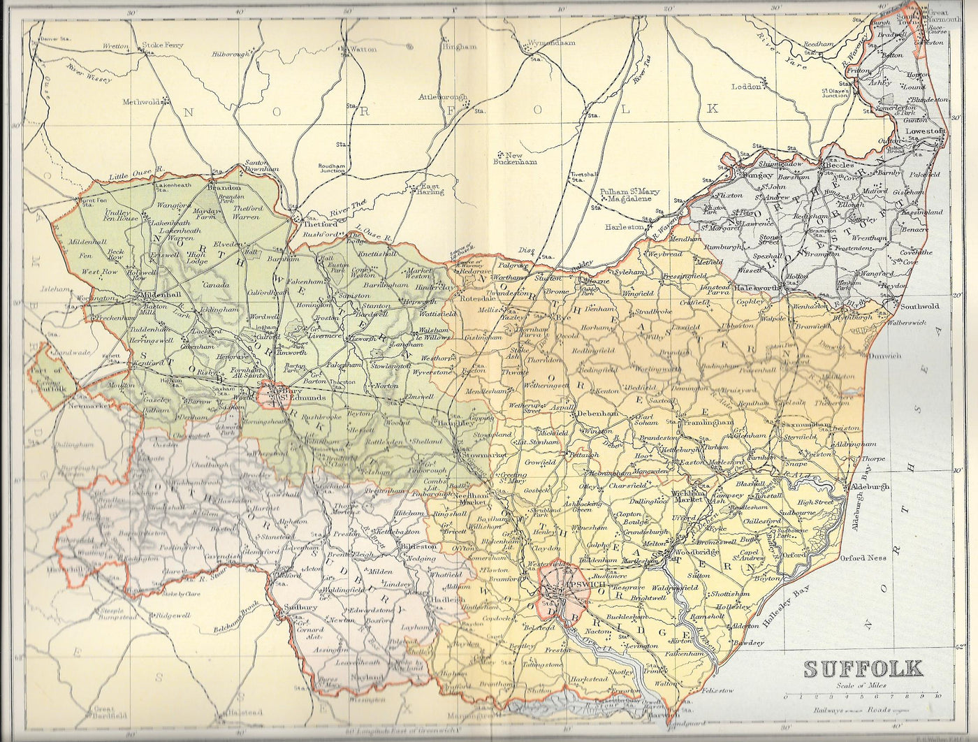 Suffolk antique map published 1895