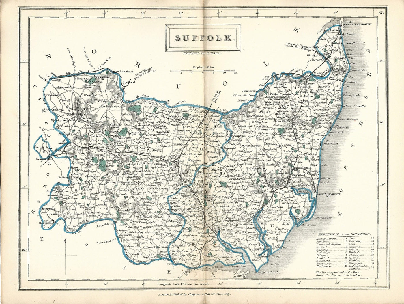 Suffolk antique map from English Counties1860