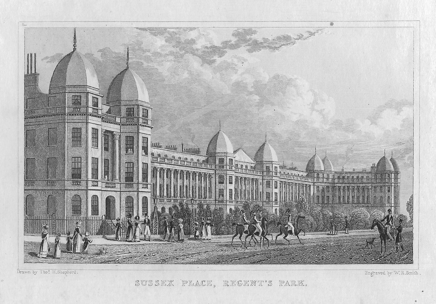 Sussex Place Regent's Park London antique print 1830