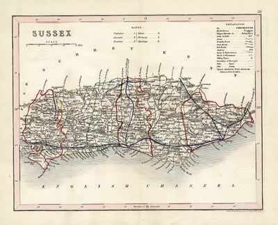 Sussex antique map published 1845
