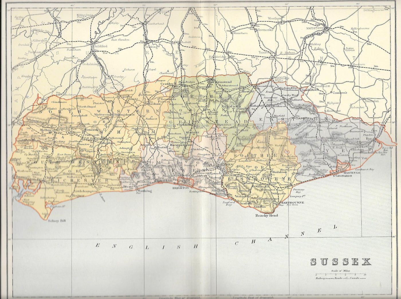 Sussex antique map published 1895
