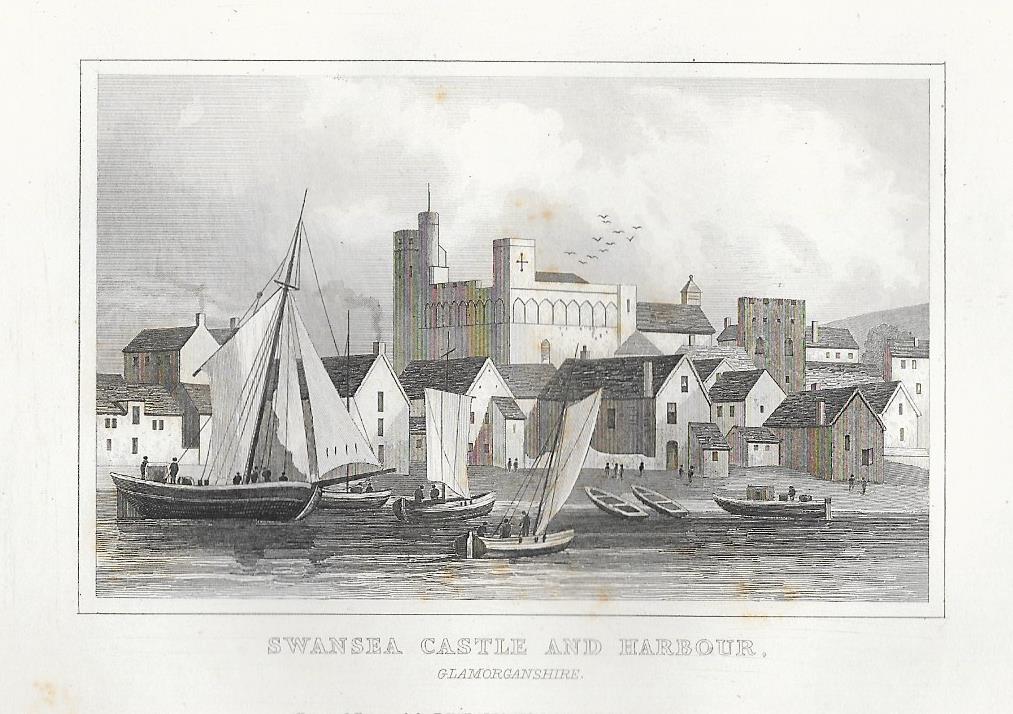 Swansea Castle Glamorganshire antique print 1845