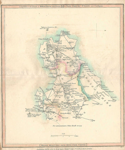 Swansea Caermarthen Haverfordwest St. Davids antique road map