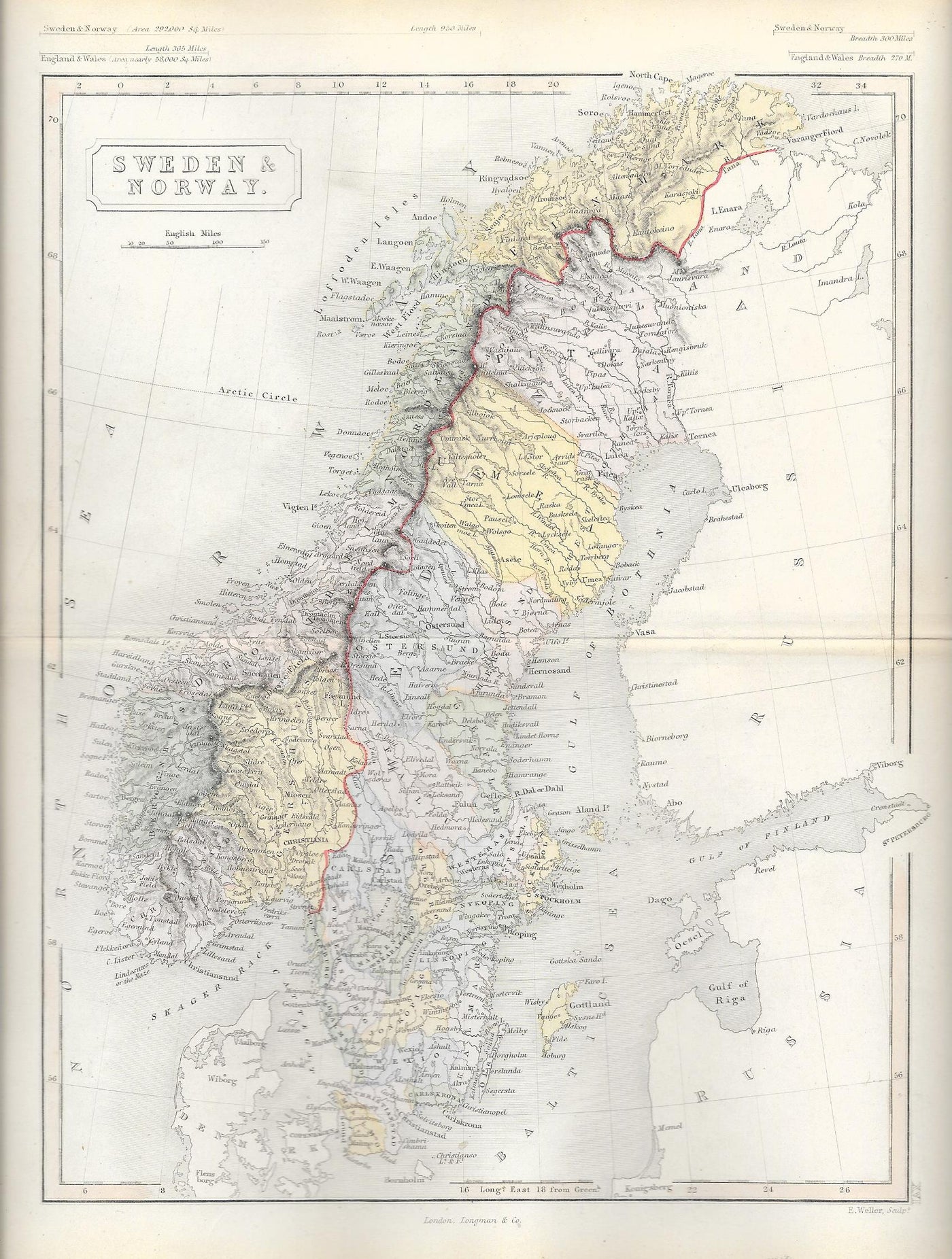 Sweden Norway antique map 1871