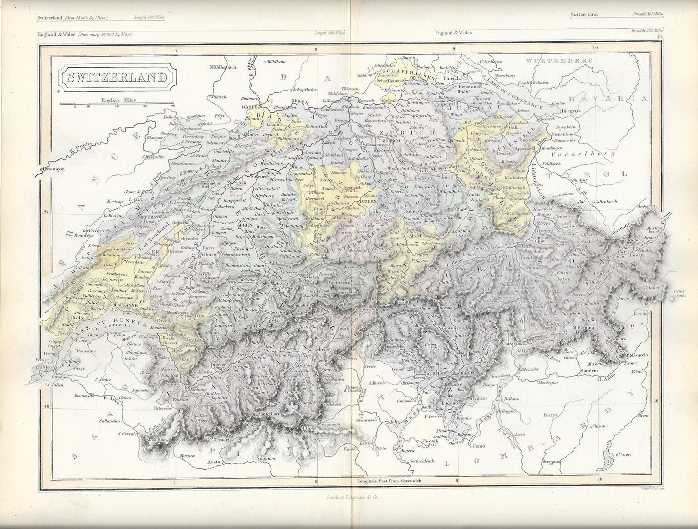 Switzerland antique map 1871