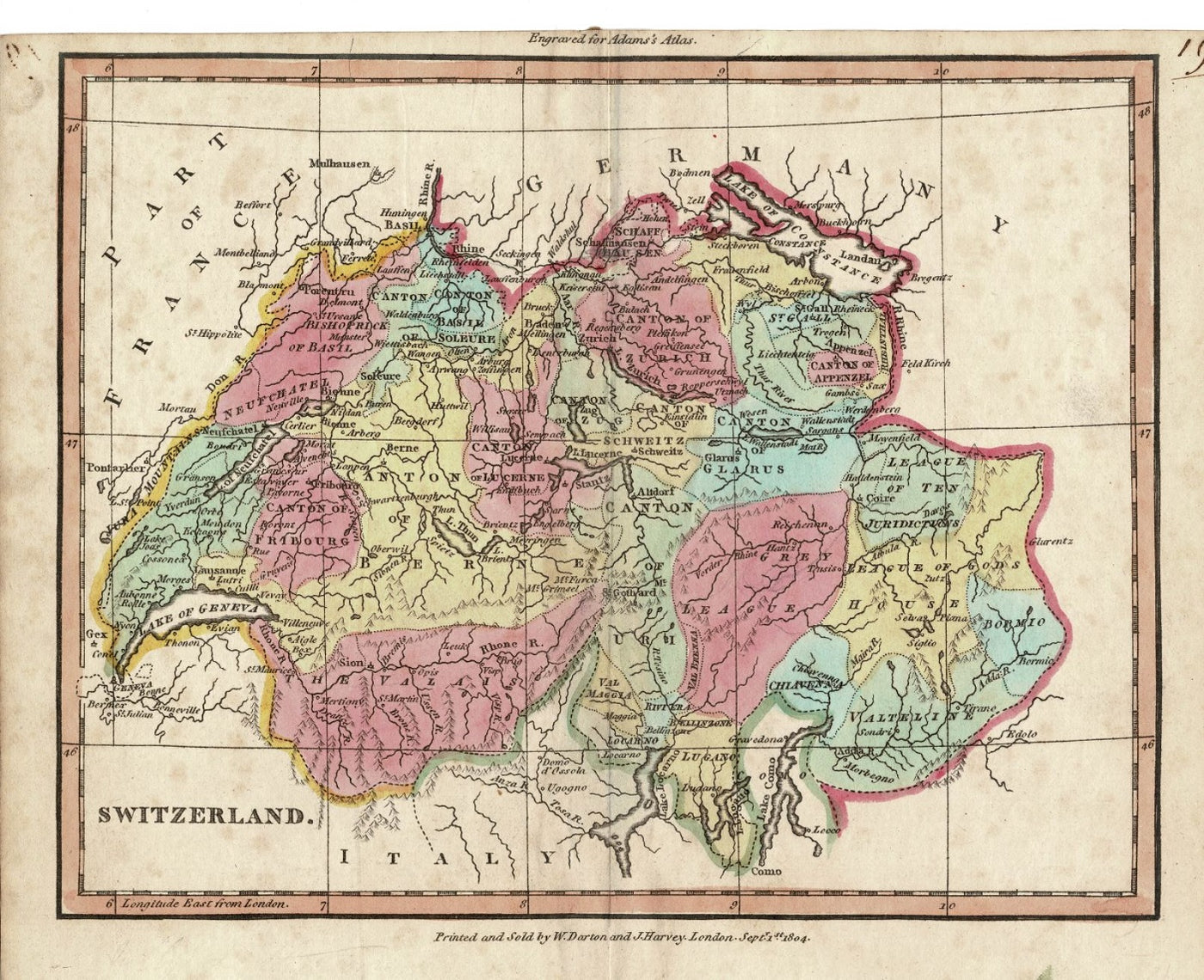 Switzerland antique map dated 1804 in the plate