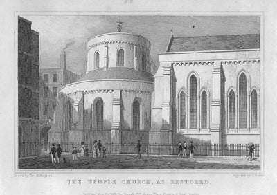 Temple Church of the Knights Templar antique print 1830