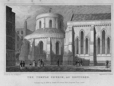 Temple Church of the Knights Templar antique print 1830
