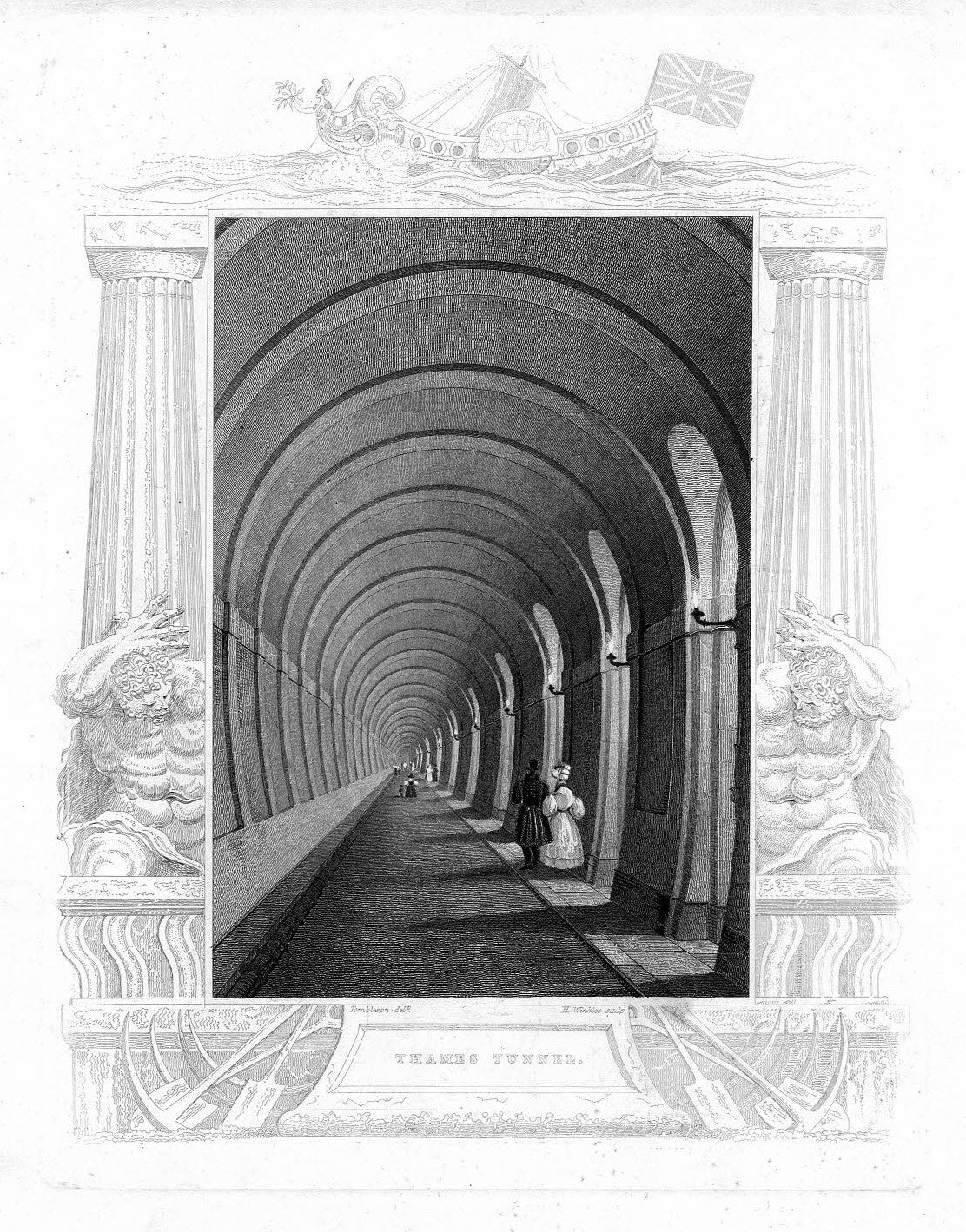 Thames Tunnel by Tombleson antique print 1838