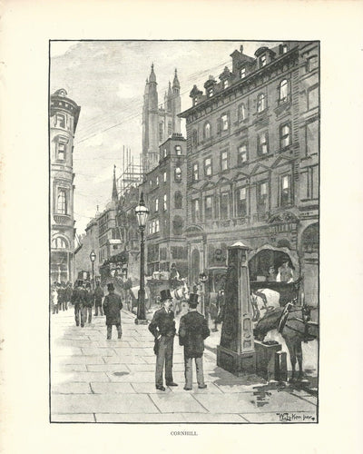 Cornhill water trough in City of London antique print 1890