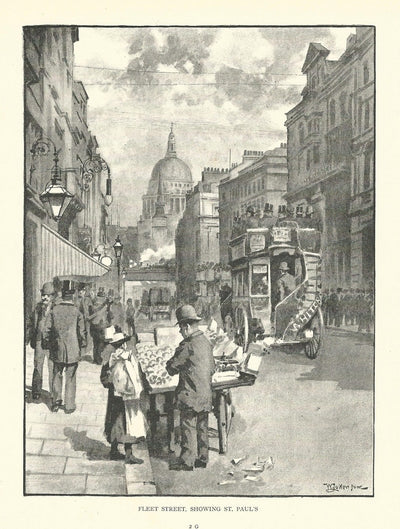 Fleet Street showing St Paul's Cathedral antique print 1890