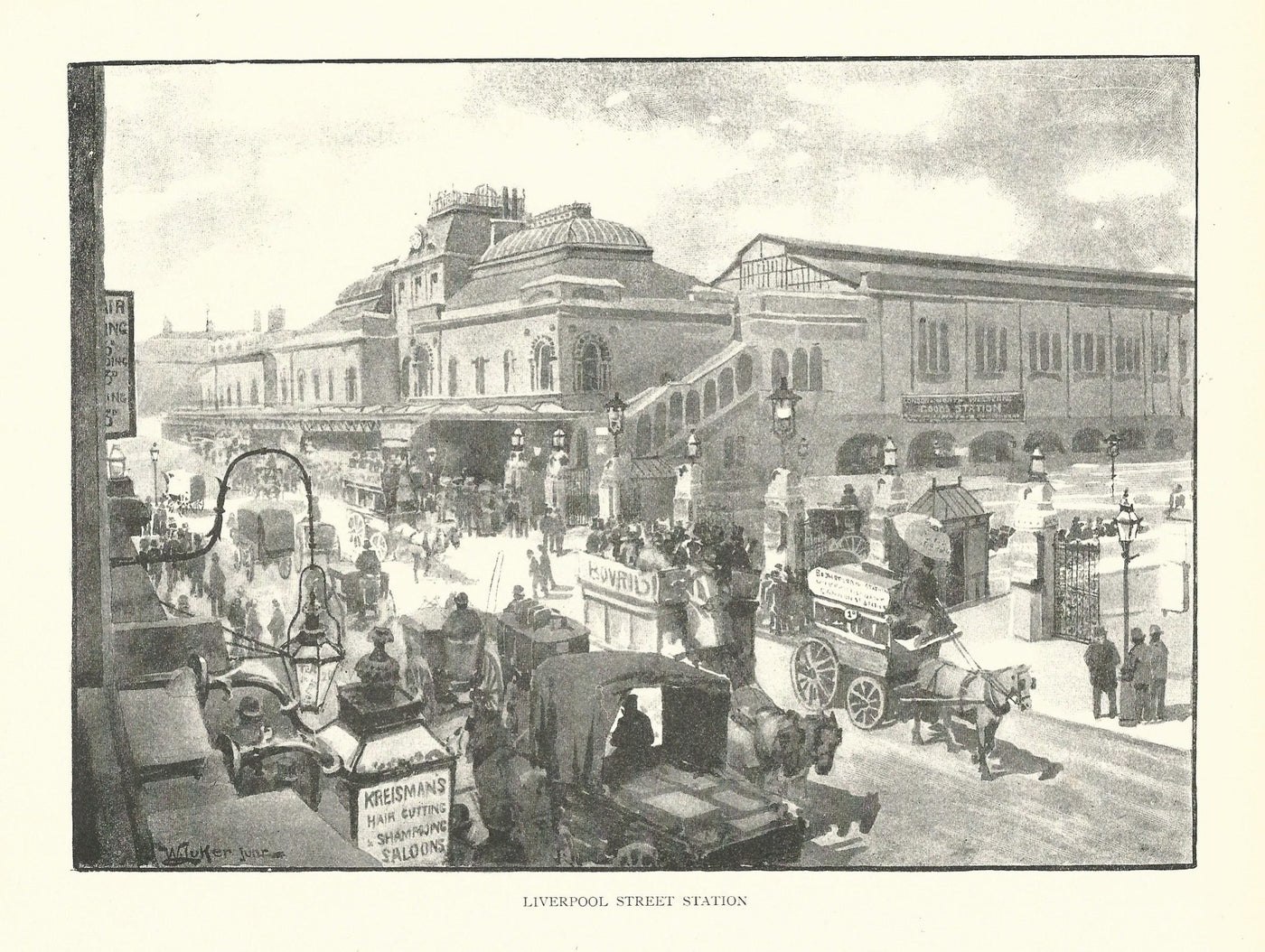 Liverpool Street Station London antique print published 1890
