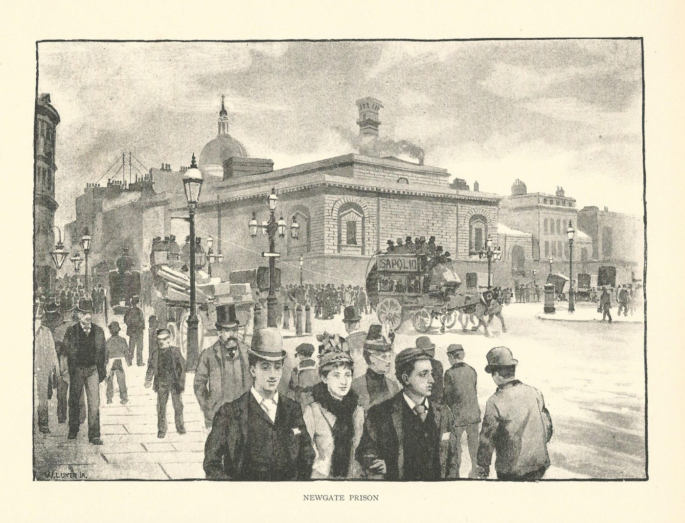 Newgate Prison London antique print published 1890