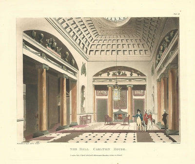 Carlton House Hall antique print published 1808