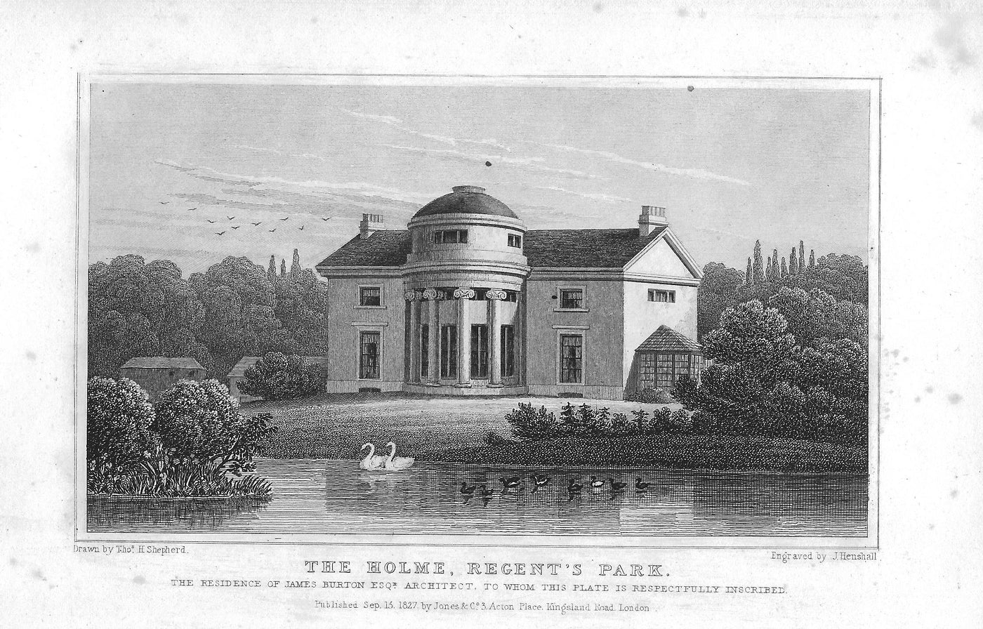 The Holme, Regent's Park, London antique print 1830