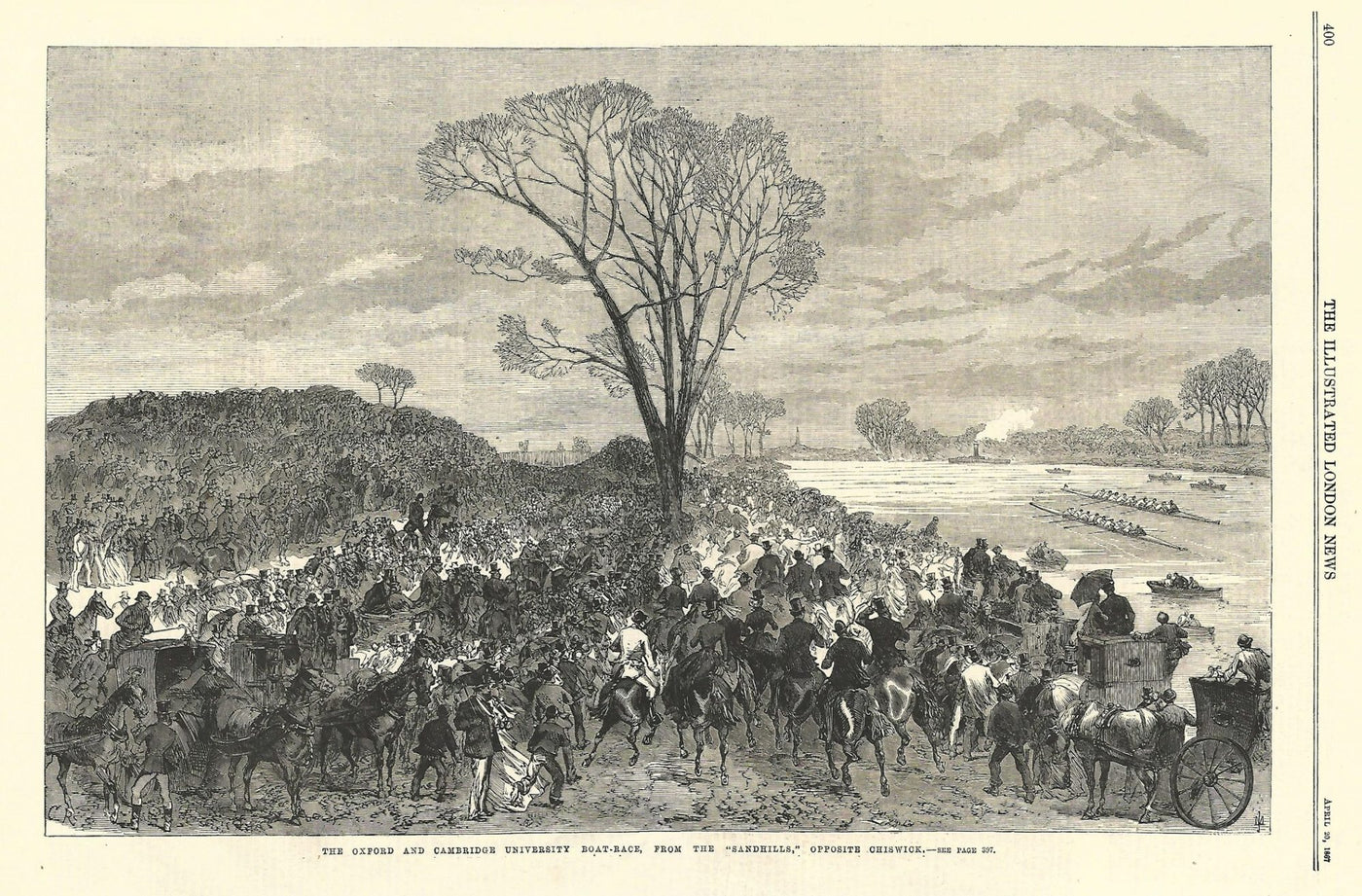 University Boat Race from opposite Chiswick antique print 1867