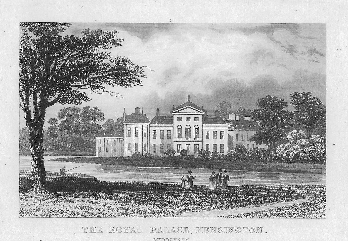Kensington Palace London antique print 1845