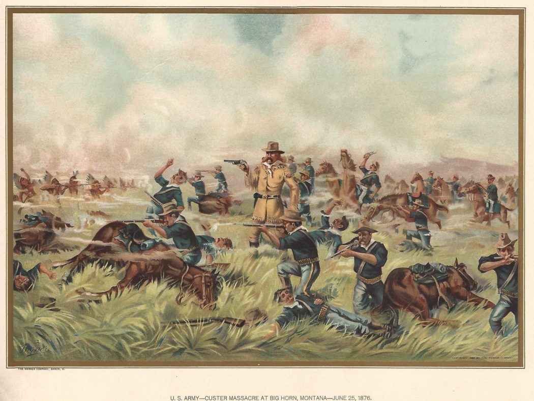 Custer at the Battle of Little Big Horn antique print 1899
