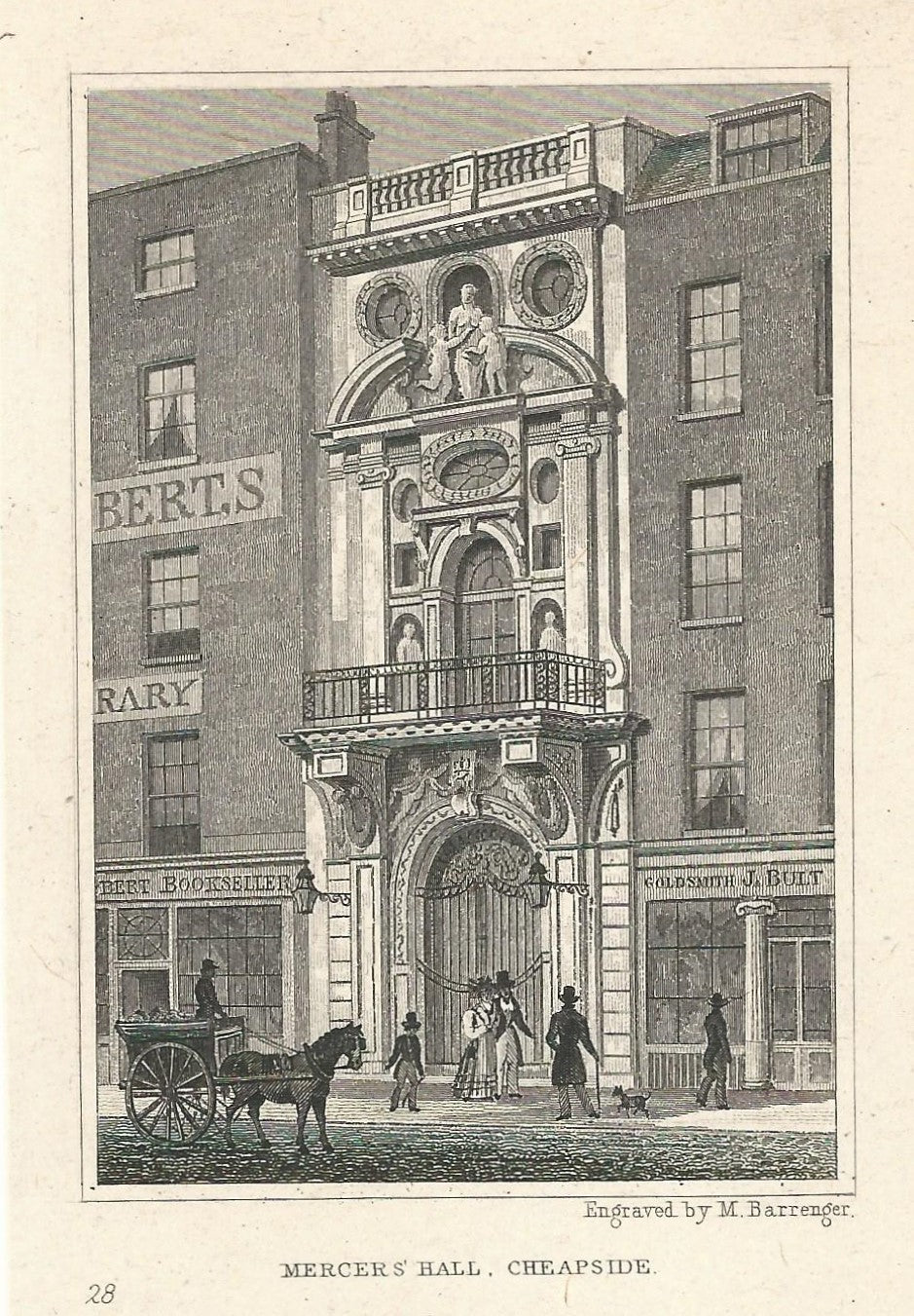 Mercers Hall Cheapside London antique print 1811