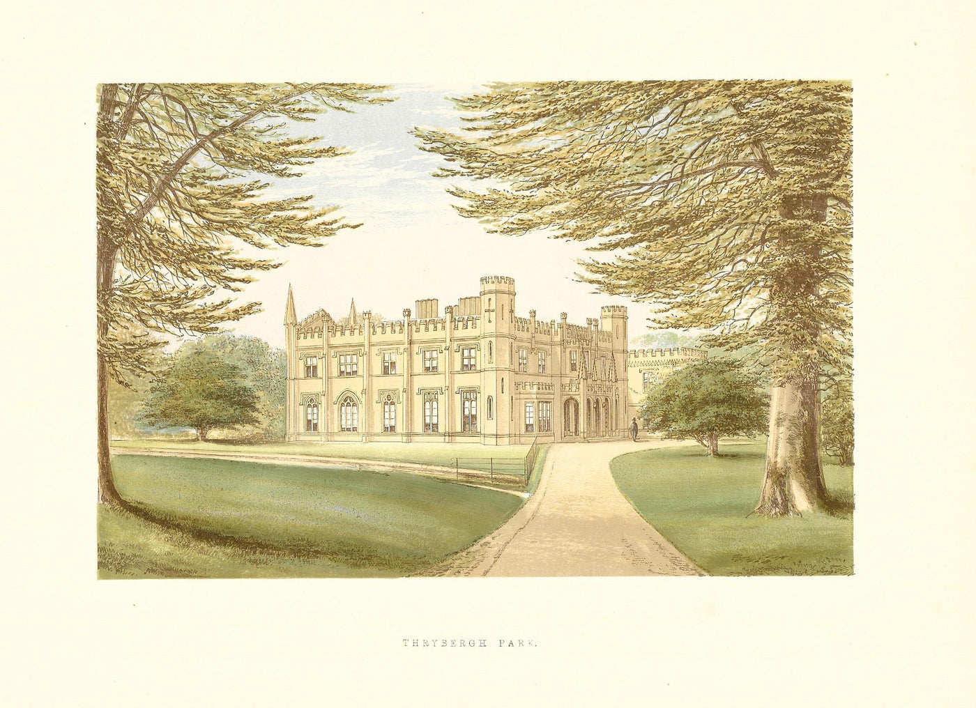 Thrybergh Park Yorkshire guaranteed original antique print 1880