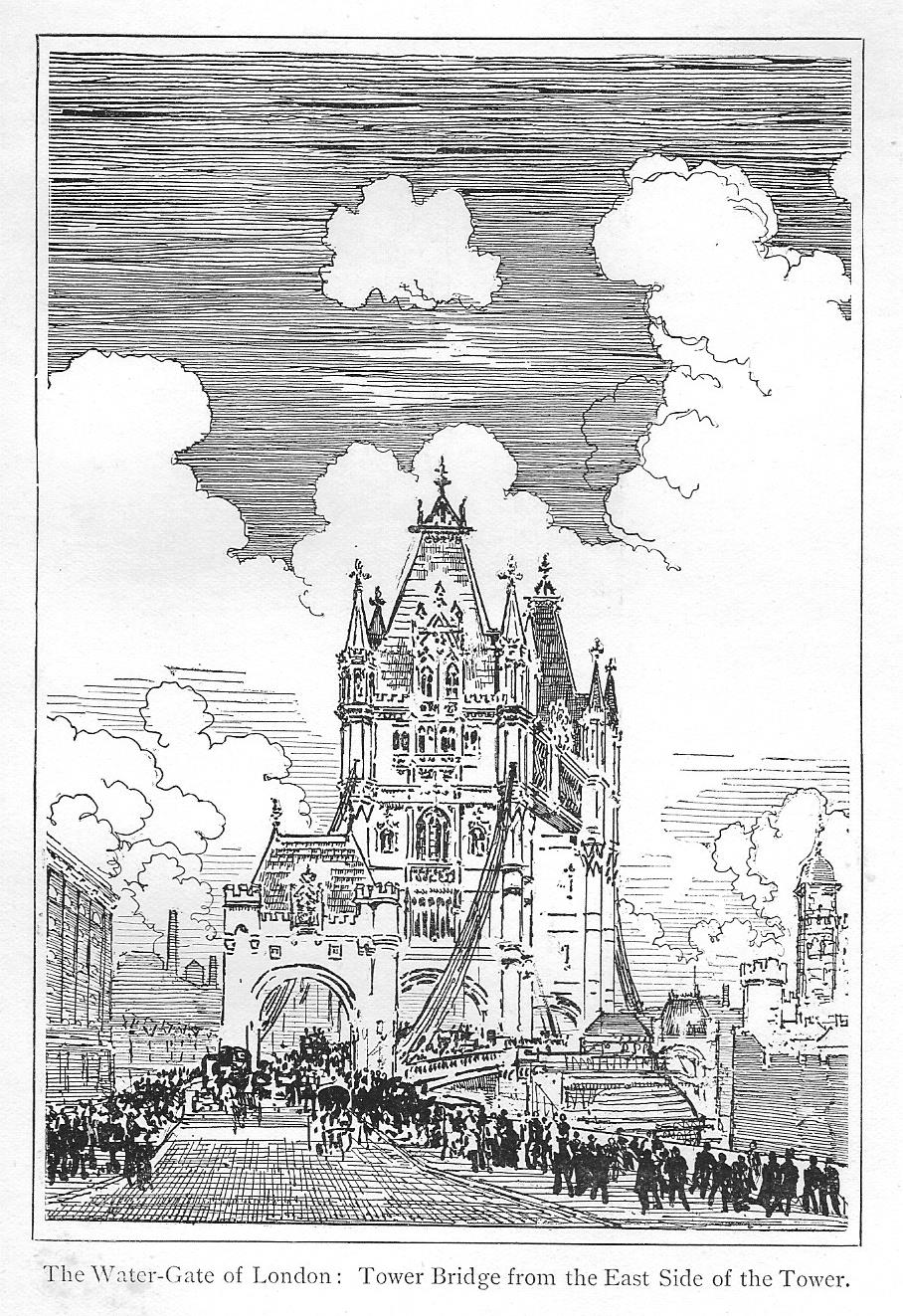 Tower Bridge London antique print 1902