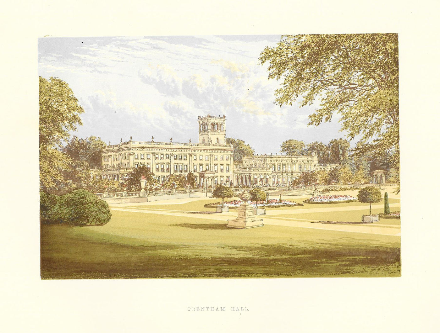 Trentham Hall Staffordshire guaranteed original antique print 1880