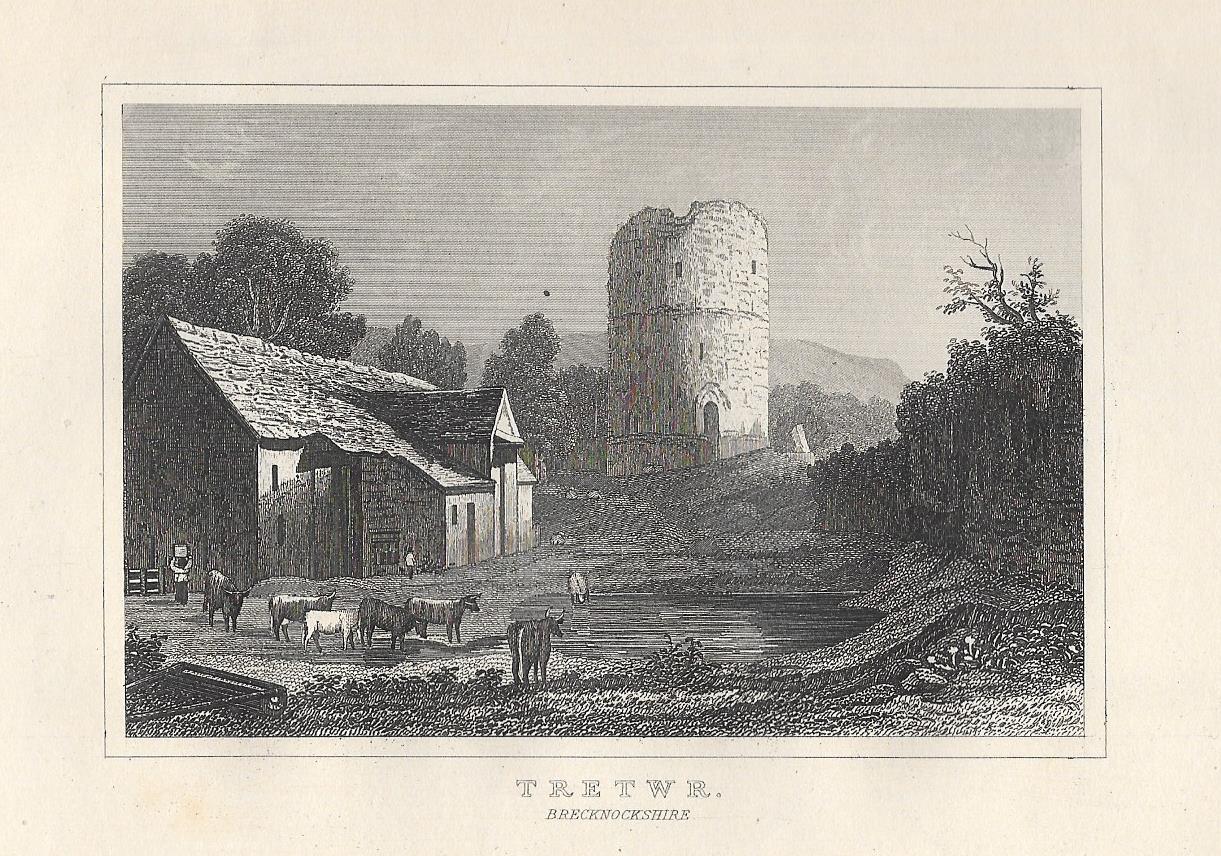 Tretower Tretwr Powys Wales antique print 1845