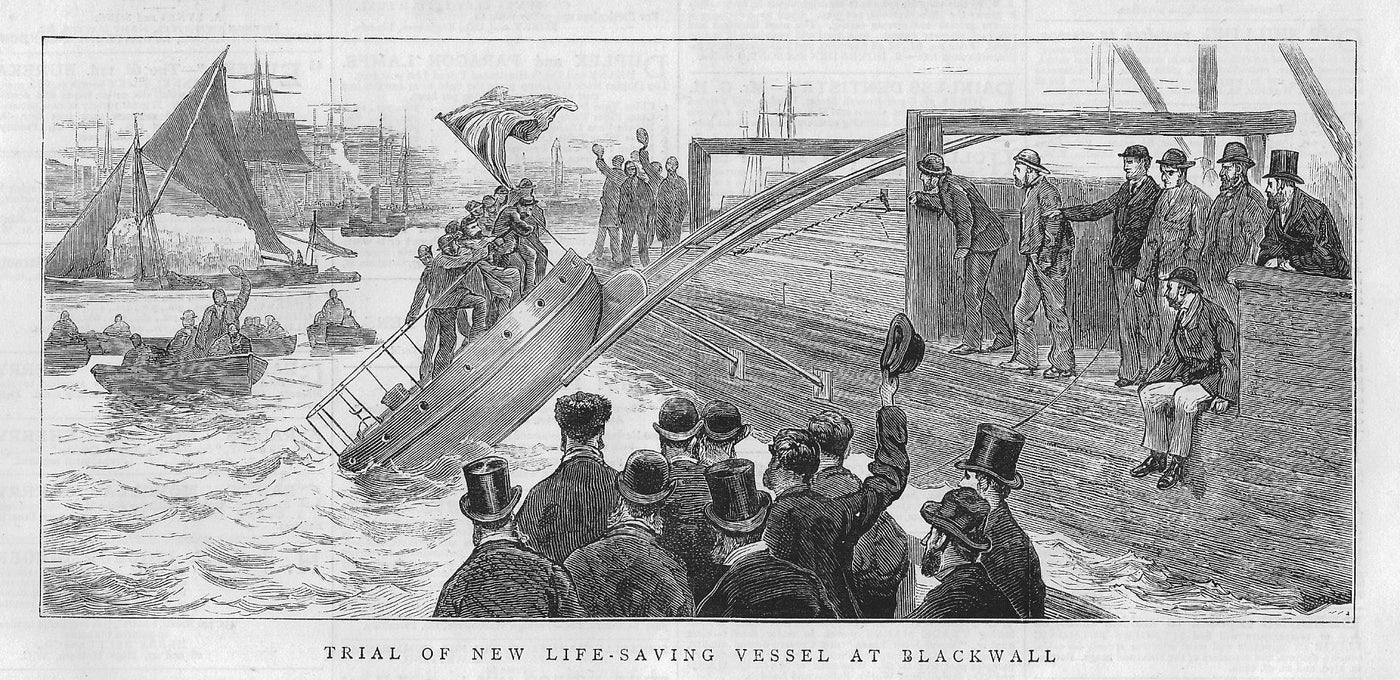 Blackwall trial of lifeboat antique print 1875