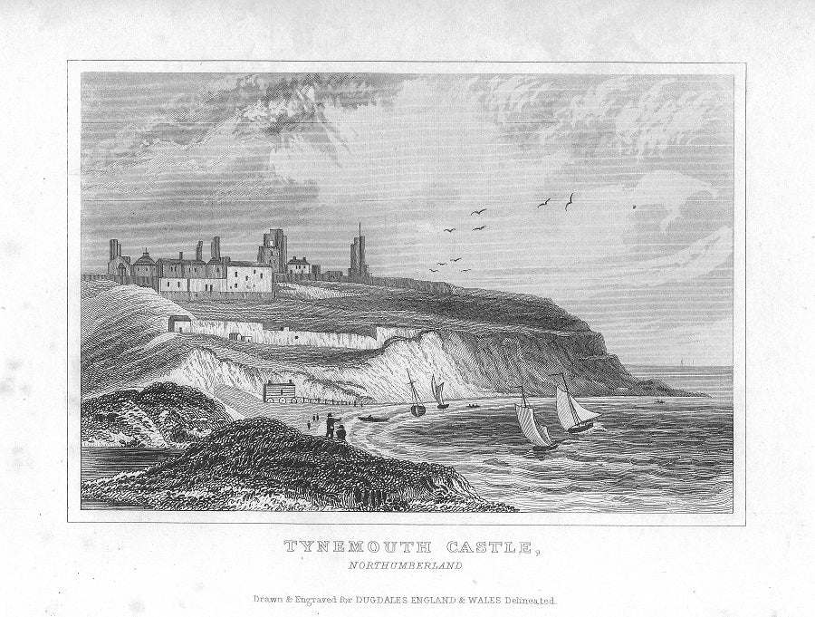Tynemouth Castle Northumberland antique print 1845