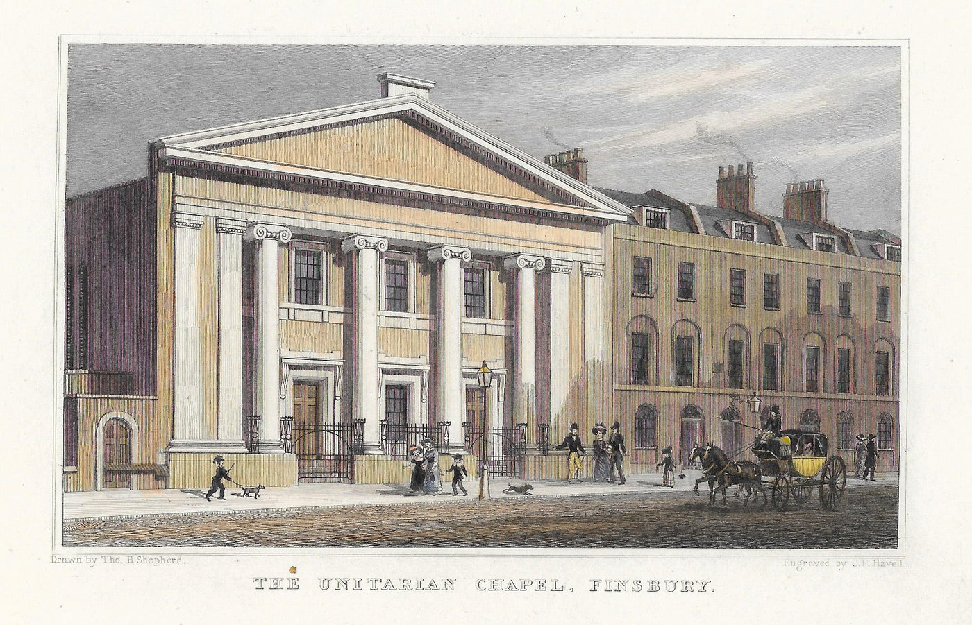 Unitarian Chapel Finsbury London antique print 1830