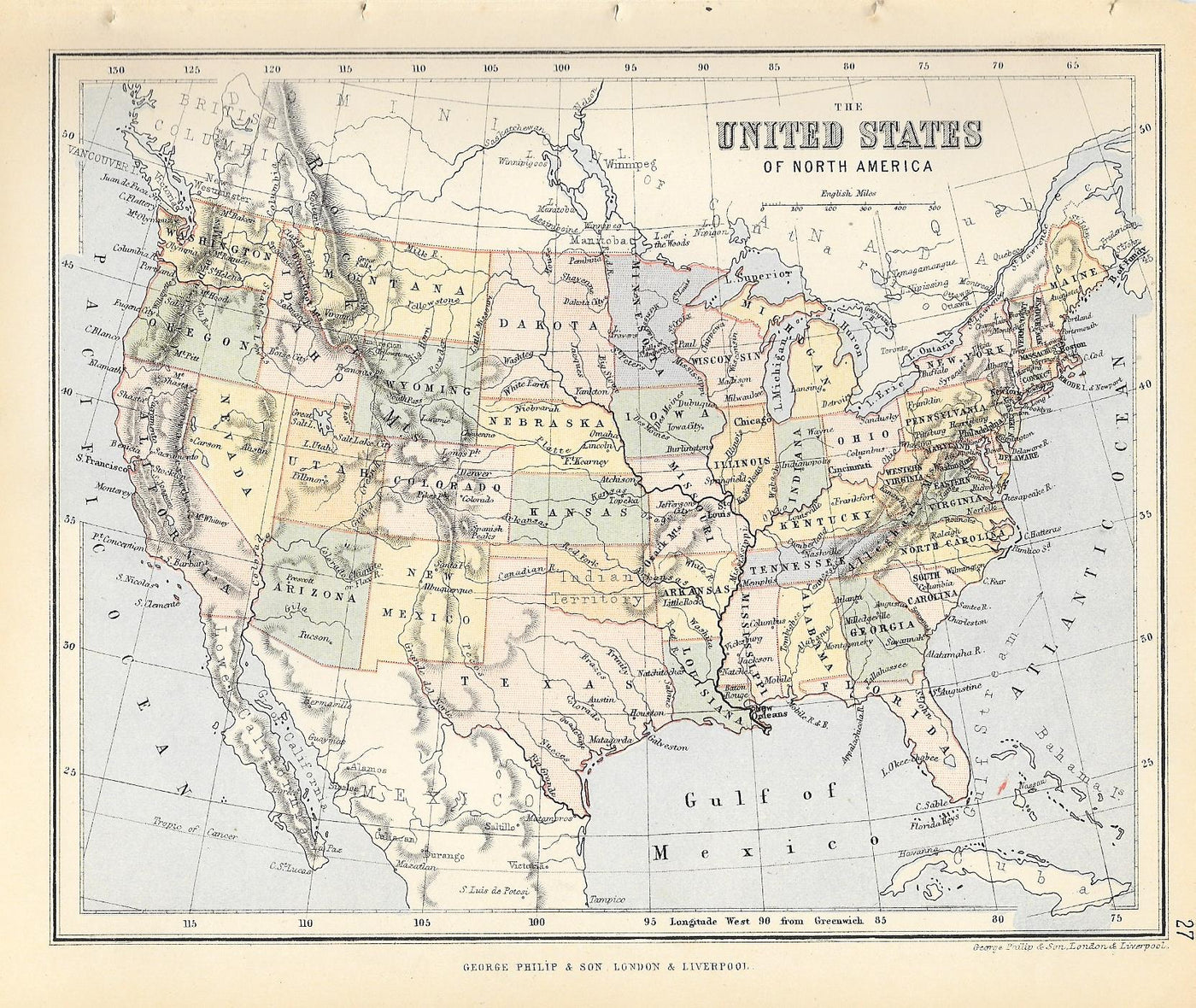 United States of America antique map 1882