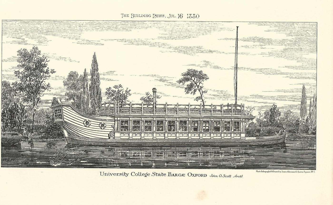 University College Oxford State Barge 1880 antique print no.2