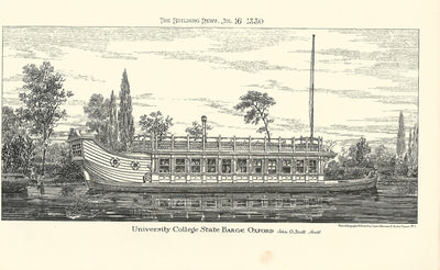 University College Oxford State Barge antique print 1880