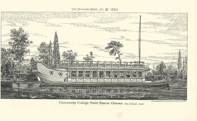 University College Oxford State Barge antique print