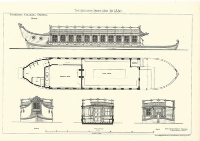 University College Oxford State Barge antique print 1880