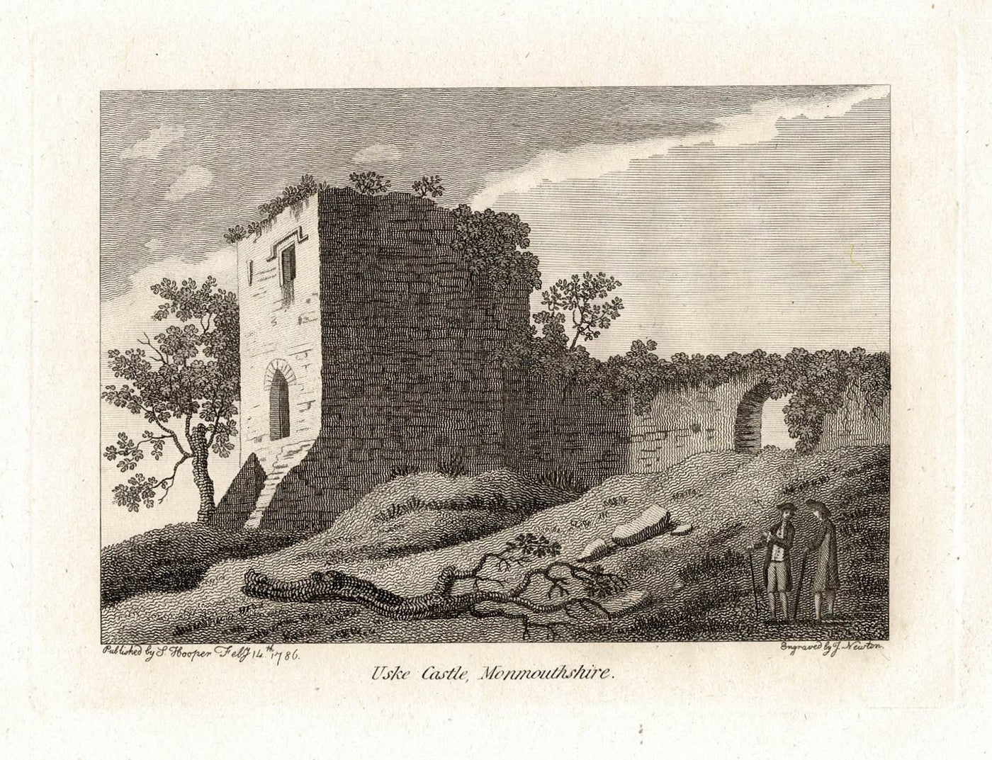 Usk Castle Monmouthshire Wales antique print 1786