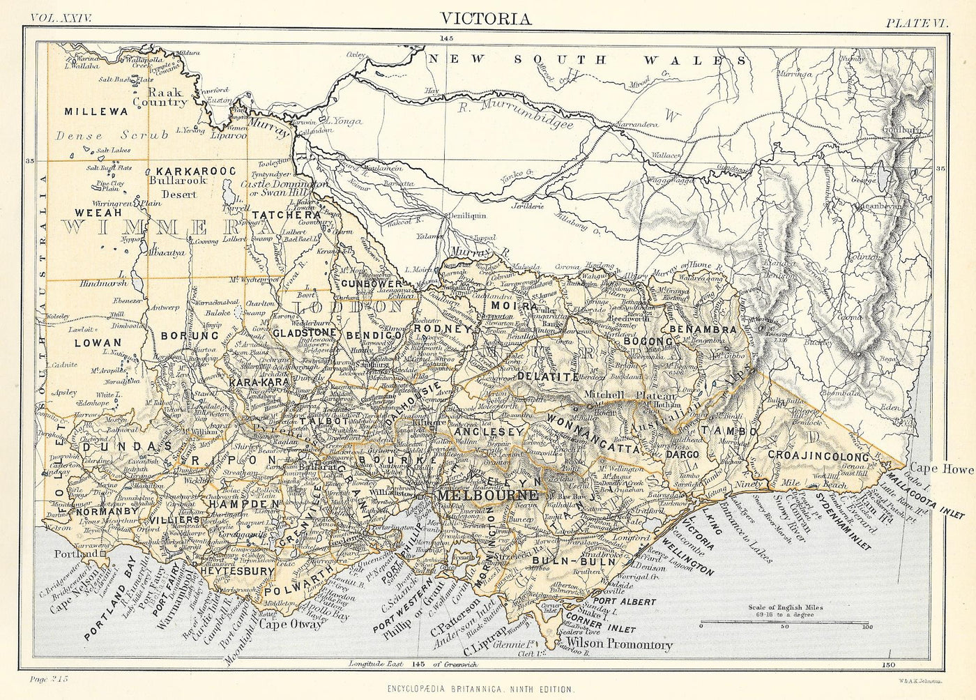 Victoria Australia Encyclopedia Britannica antique map 1889