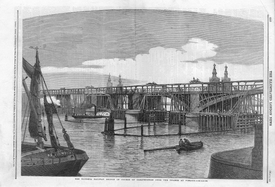 Victoria railway bridge antique print published 1860