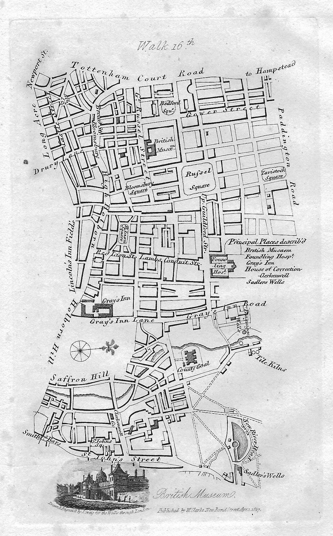 British Museum to Sadler's Wells antique map