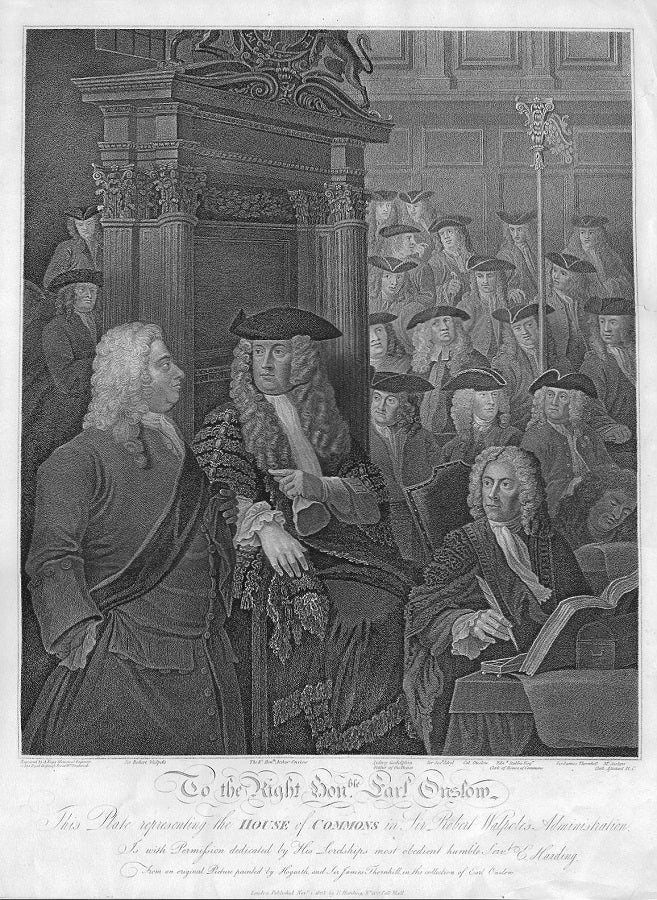 Sir Robert Walpole and Earl Onslow by William Hogarth antique print 1803