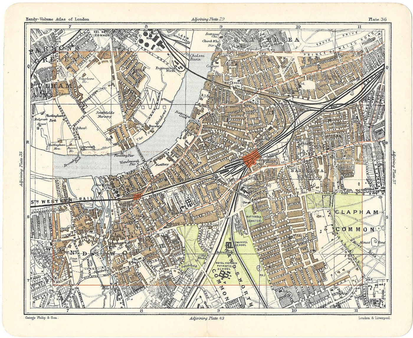 Wandsworth Clapham antique map 1902