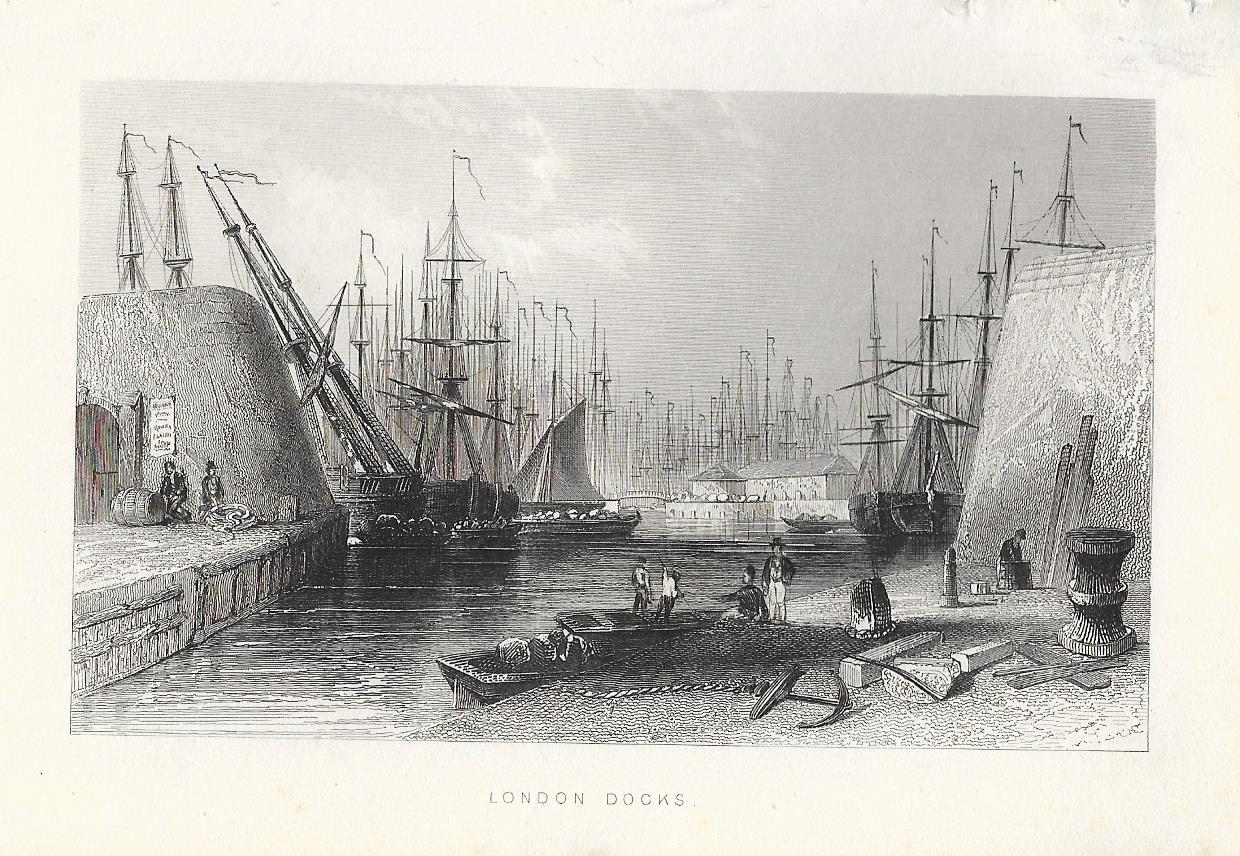 Wapping London Docks antique print