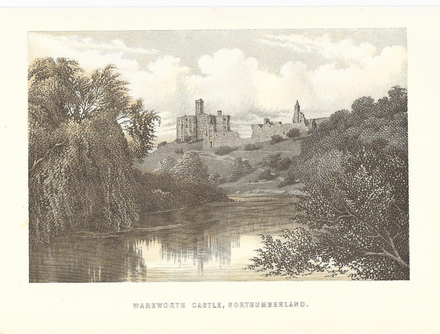 Warkworth Castle Northumberland antique print 1895