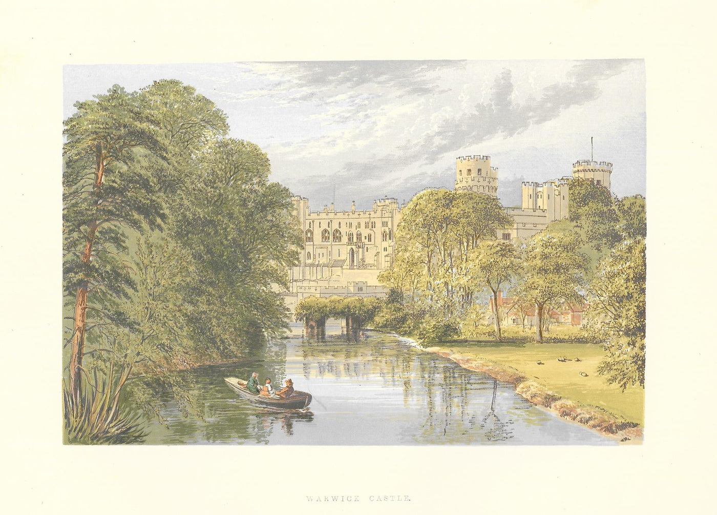Warwick Castle guaranteed original antique print 1880
