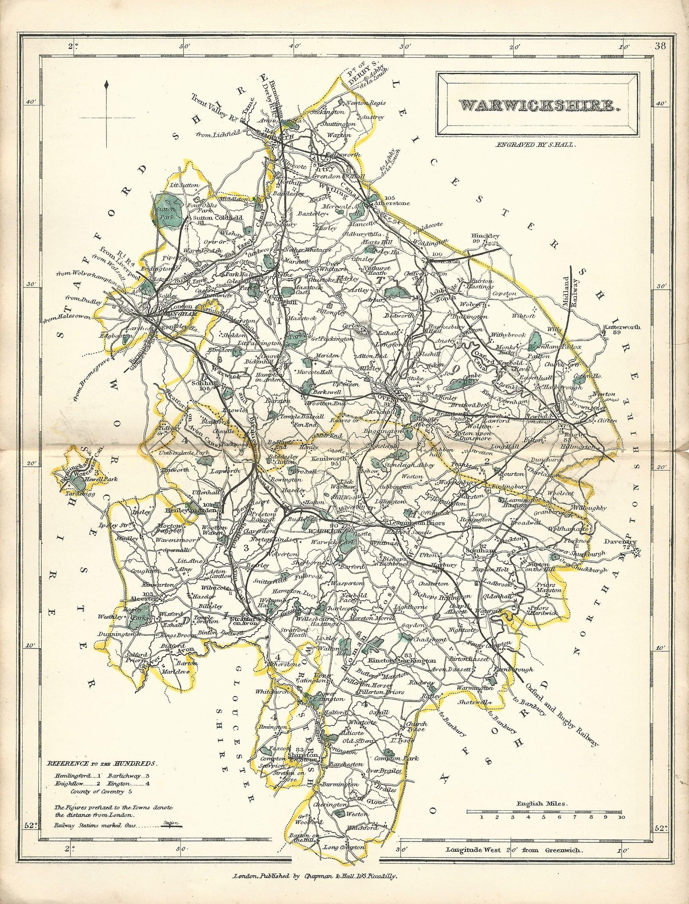 Warwickshire antique map from English Counties 1860