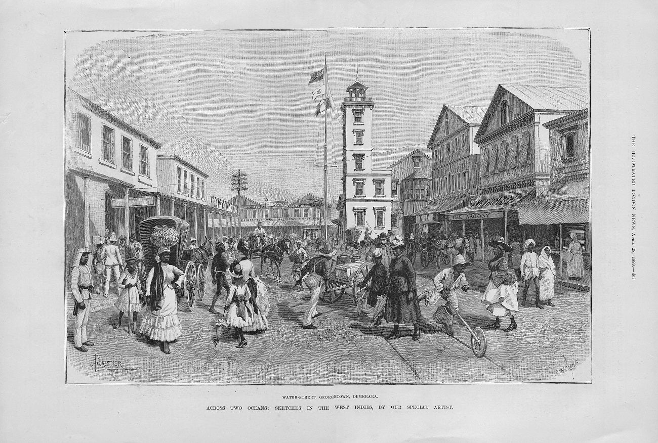 Demerara Guyana street scene antique print 1888
